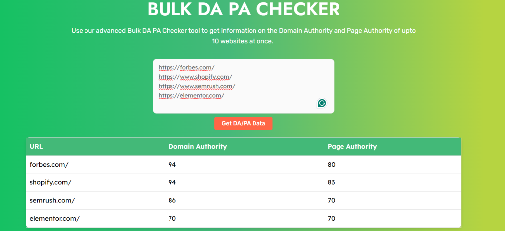 Bulk DA PA Checker Result