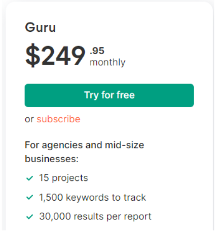 Semrush Guru Pricing